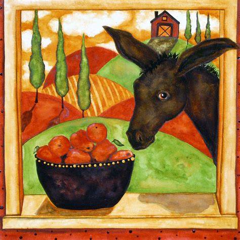 tema immagine: Donkey and farmers in Italian folk art