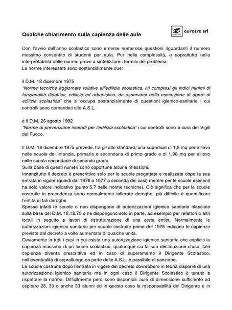 parametri capienza normativa per aule